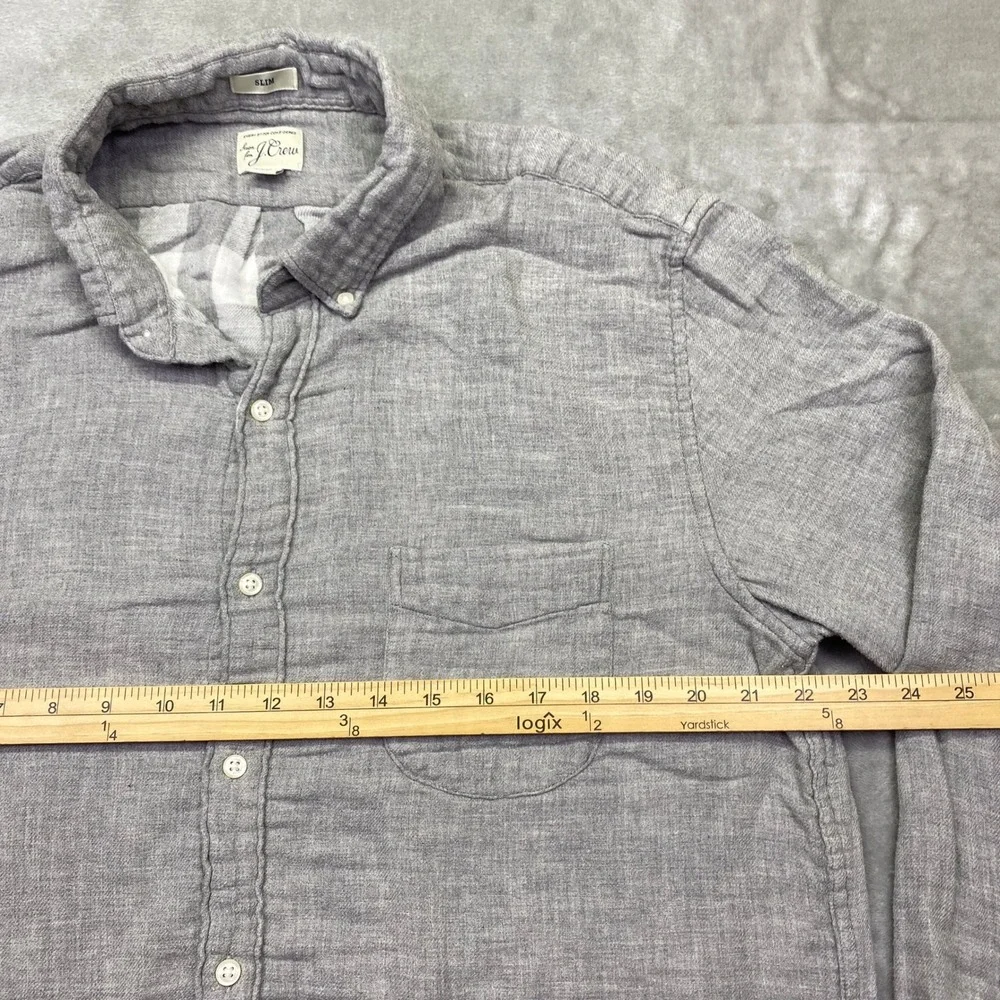J Crew Slim Fit Button Down Shirt Gray Cotton Long Sleeve Mens XL Preppy‎ Retro